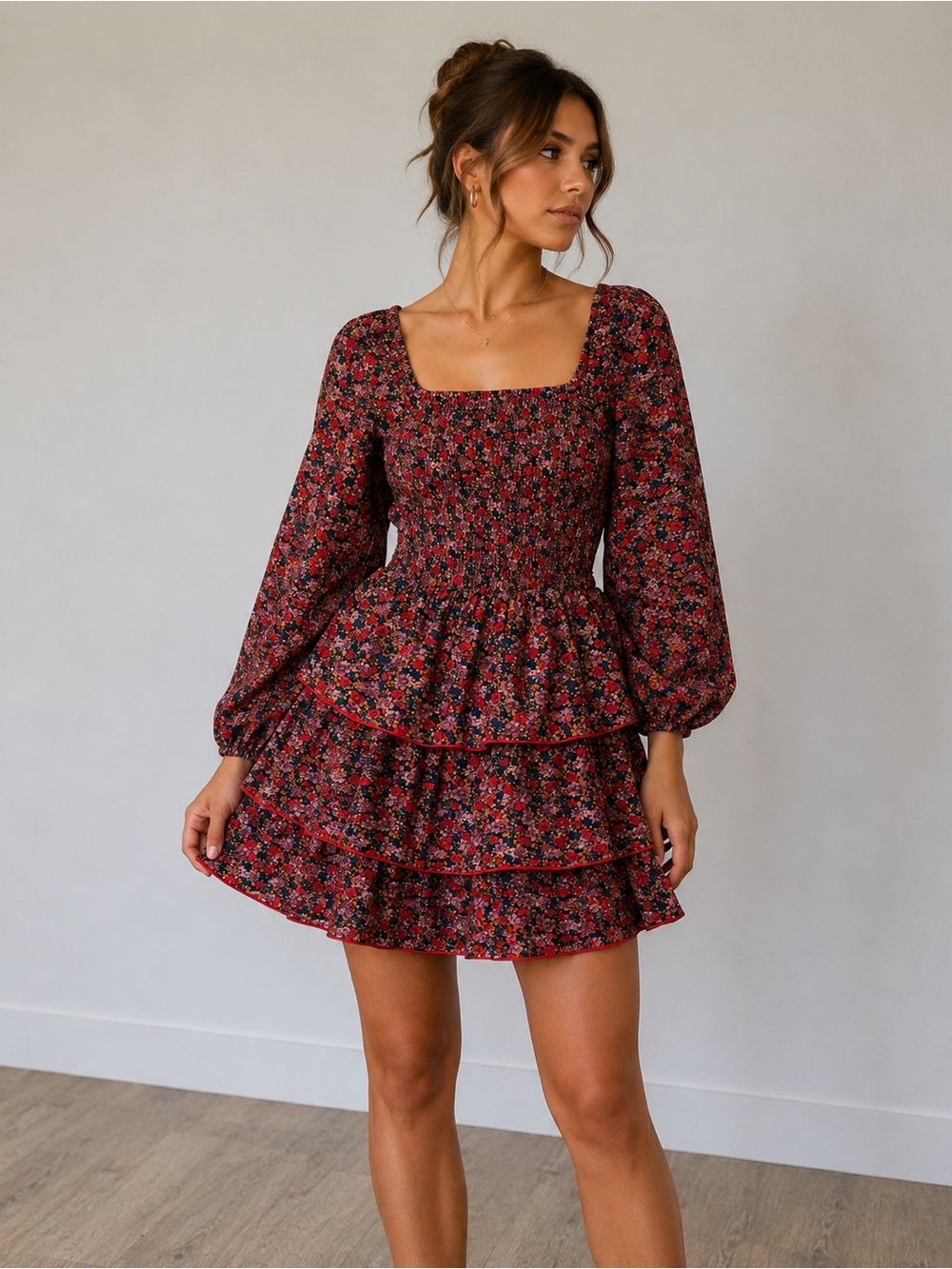 BTFBM Floral Smocked Mini Dress Size Small Cottagecore‎ Romantic